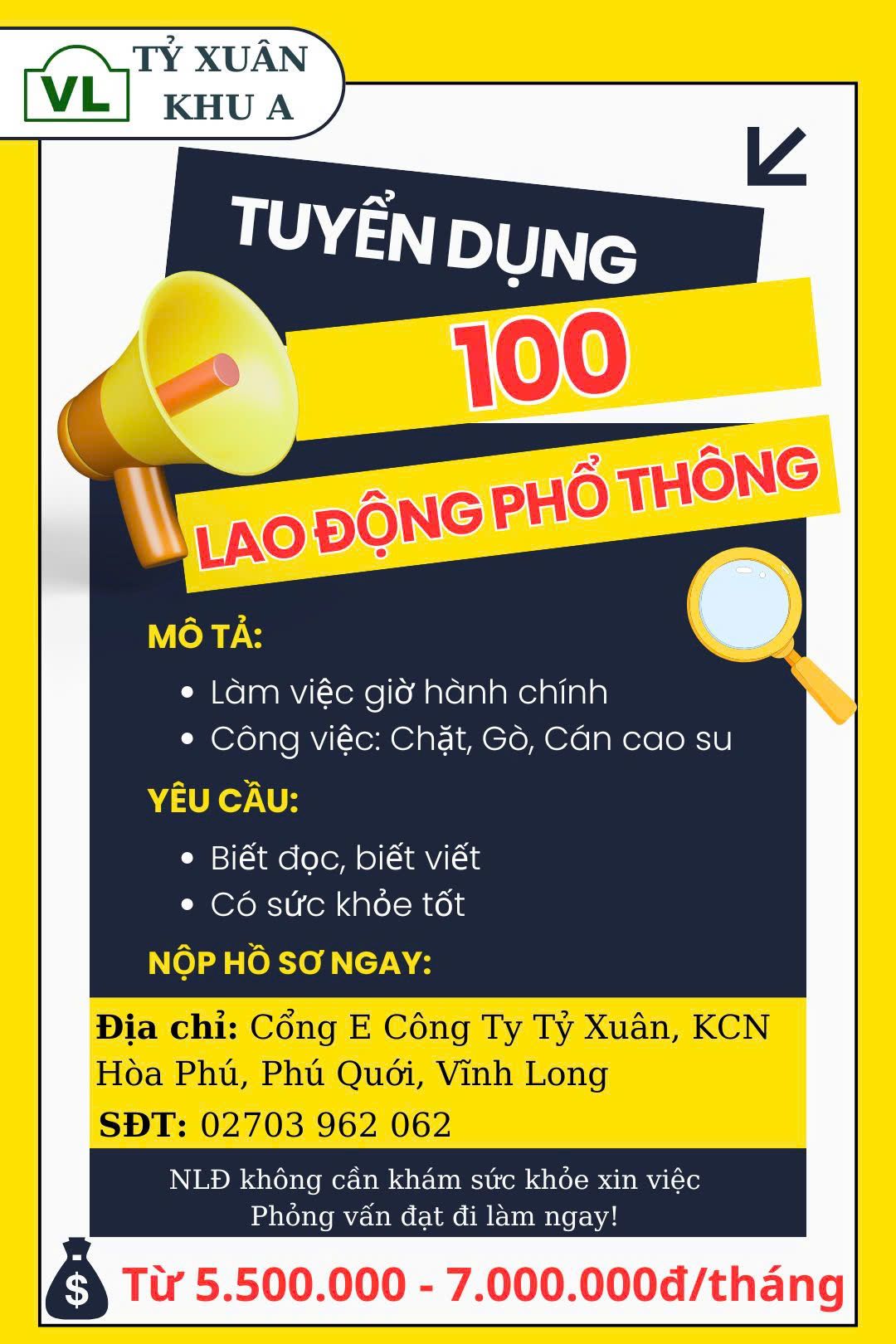 TUYỂN DỤNG LAO ĐỘNG PHỔ THÔNG